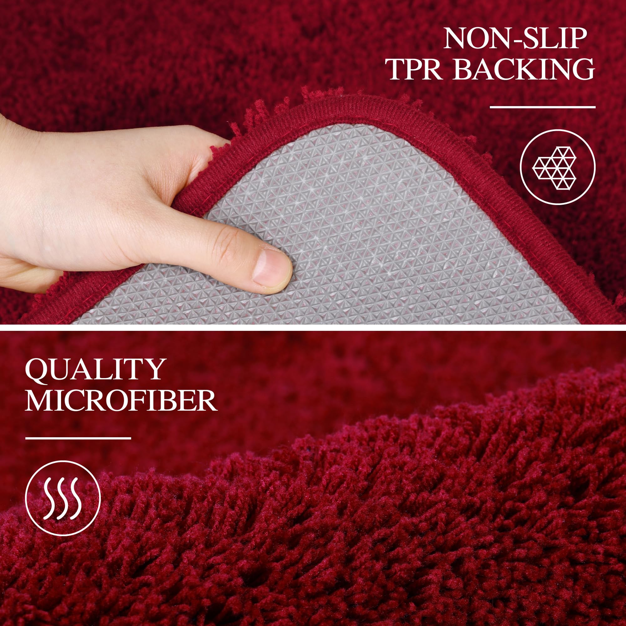 Walensee Bathroom Contour Rug (20X24, Red) Non Slip Bath Mat For Bathroom Water Absorbent Soft Microfiber Shaggy Bathroom Mat Ma